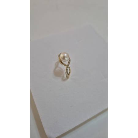 ANELLO Con PERLA Bianca Di Acqua Dolce In ORO GIALLO 18 Karati 750% Con Zirconi