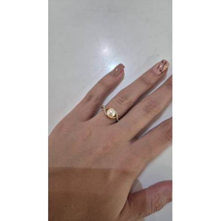 ANELLO Con PERLA Bianca Di Acqua Dolce In ORO GIALLO 18 Karati 750% Con Zirconi