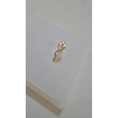 ANELLO Con PERLA Bianca Di Acqua Dolce In ORO GIALLO 18 Karati 750% Con Zirconi