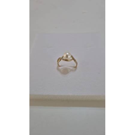 ANELLO Con PERLA Bianca Di Acqua Dolce In ORO GIALLO 18 Karati 750% Con Zirconi