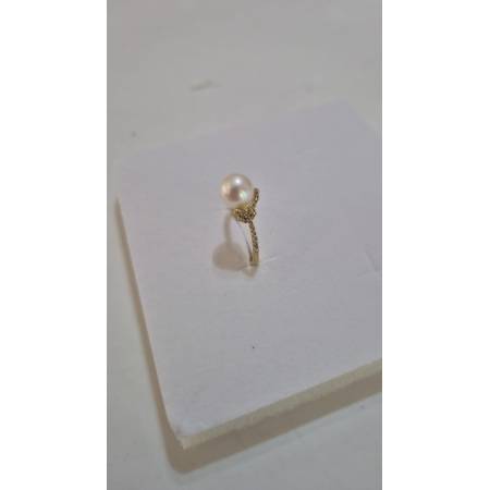 ANELLO Con PERLA Bianca Di Acqua Dolce In ORO GIALLO 18 Karati 750% Con Zirconi