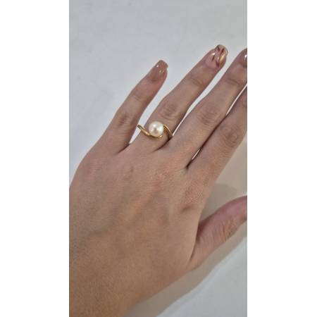 ANELLO Intreccio Donna Con PERLA Bianca Acqua Dolce In ORO GIALLO 18 Karati 750%