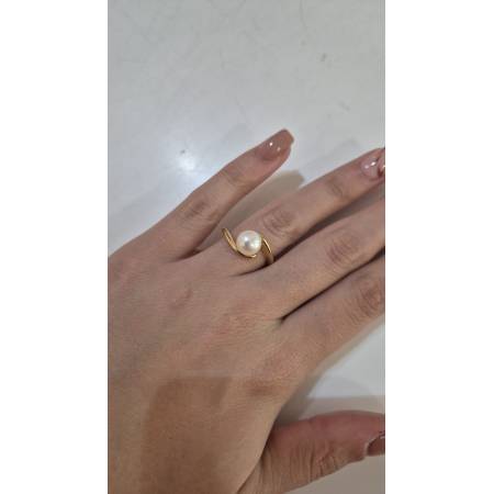 ANELLO Intreccio Donna Con PERLA Bianca Acqua Dolce In ORO GIALLO 18 Karati 750%