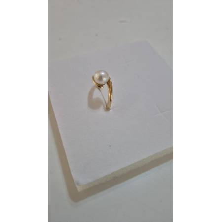 ANELLO Intreccio Donna Con PERLA Bianca Acqua Dolce In ORO GIALLO 18 Karati 750%