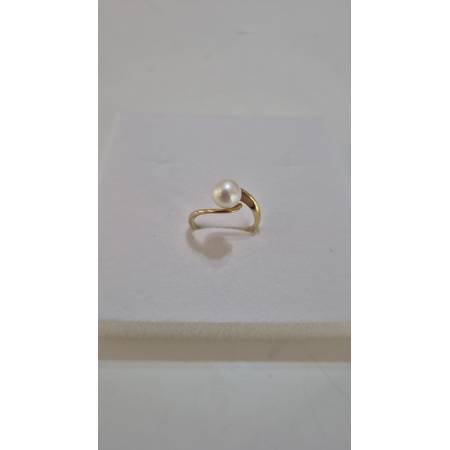 ANELLO Intreccio Donna Con PERLA Bianca Acqua Dolce In ORO GIALLO 18 Karati 750%