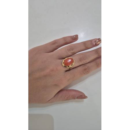 ANELLO Da Donna Con Pietra CORALLO ROSSO Ovale In ORO GIALLO 18 Karati 750/1000