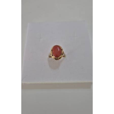 ANELLO Da Donna Con Pietra CORALLO ROSSO Ovale In ORO GIALLO 18 Karati 750/1000