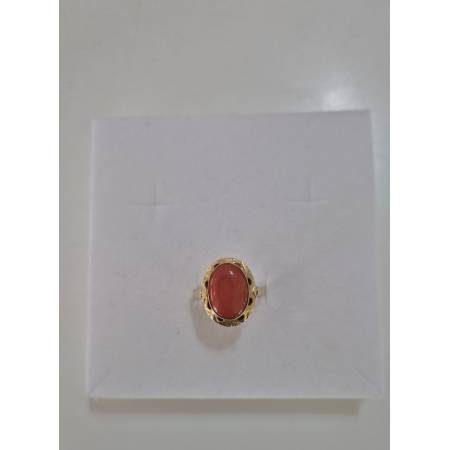 ANELLO Da Donna Con Pietra CORALLO ROSSO Ovale In ORO GIALLO 18 Karati 750/1000