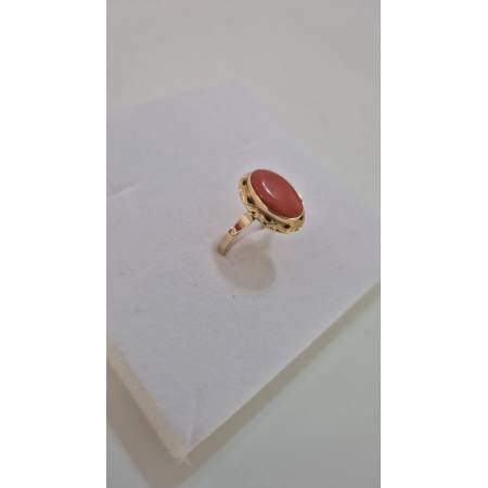 ANELLO Da Donna Con Pietra CORALLO ROSSO Ovale In ORO GIALLO 18 Karati 750/1000
