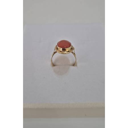 ANELLO Da Donna Con Pietra CORALLO ROSSO Ovale In ORO GIALLO 18 Karati 750/1000
