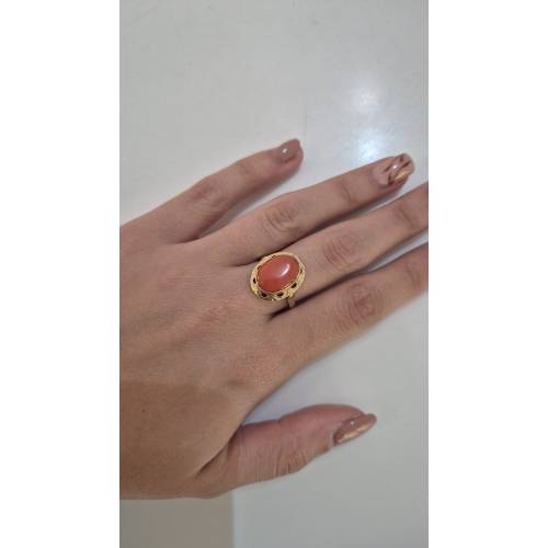 ANELLO Da Donna Con Pietra CORALLO...