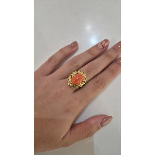 ANELLO Da Donna Con Pietra CORALLO...