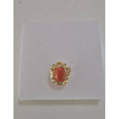 ANELLO Da Donna Con Pietra CORALLO ROSSO Ovale In ORO GIALLO 18 Karati 750/1000