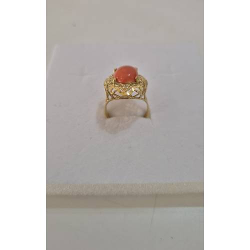 ANELLO Da Donna Con Pietra CORALLO...