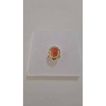 ANELLO Da Donna Con Pietra CORALLO ROSSO Ovale In ORO GIALLO 18 Karati 750/1000