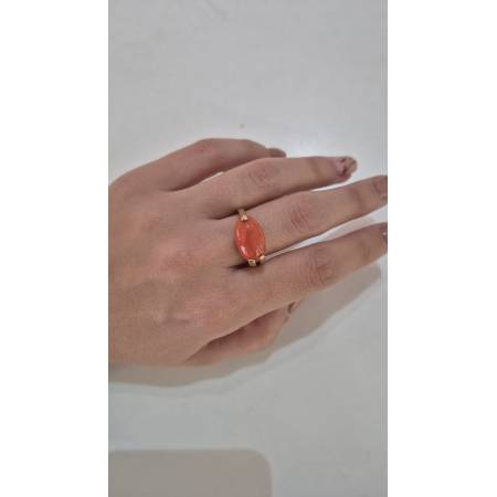 ANELLO Da Donna Con Pietra CORALLO ROSSO Ovale In ORO GIALLO 18 Karati 750/1000