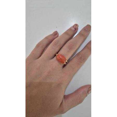 ANELLO Da Donna Con Pietra CORALLO ROSSO Ovale In ORO GIALLO 18 Karati 750/1000