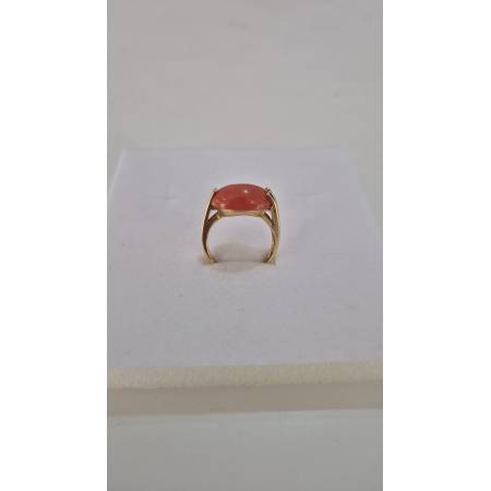 ANELLO Da Donna Con Pietra CORALLO ROSSO Ovale In ORO GIALLO 18 Karati 750/1000