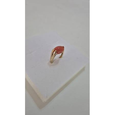 ANELLO Da Donna Con Pietra CORALLO ROSSO Ovale In ORO GIALLO 18 Karati 750/1000