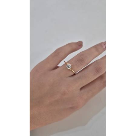 ANELLO SOLITARIO Con Zircone Bianco Tondo Da Donna In ORO GIALLO 18 Karati 750%