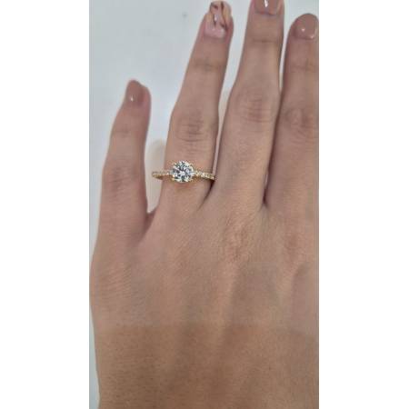 ANELLO SOLITARIO Con Zirconi Bianchi Tondi Da Donna In ORO GIALLO 18 Karati 750%