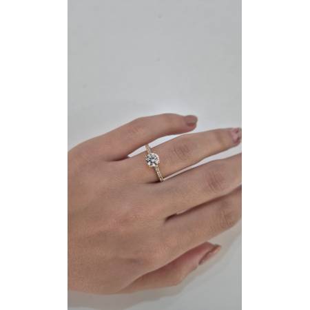 ANELLO SOLITARIO Con Zirconi Bianchi Tondi Da Donna In ORO GIALLO 18 Karati 750%