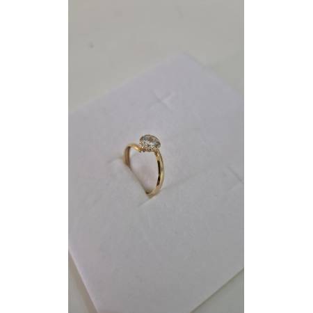 ANELLO Donna ORO GIALLO 18 Karati 750% Con Zircone Bianco Centrale Tondo A Fiore