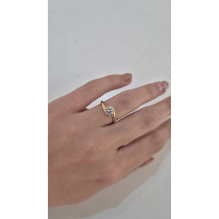 ANELLO Donna ORO GIALLO 18 Karati 750% Con Zircone Bianco Centrale Tondo A Fiore