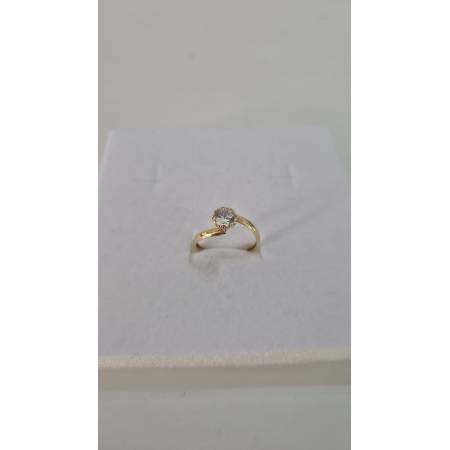 ANELLO Donna ORO GIALLO 18 Karati 750% Con Zircone Bianco Centrale Tondo A Fiore