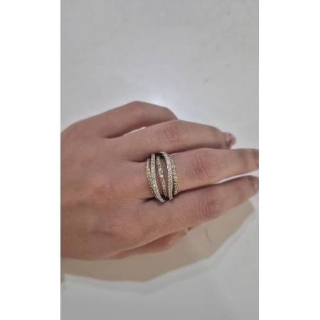 ANELLO A Fascione Con Zirconi Donna ORO GIALLO E BIANCO Bicolore 18 Karati 750%