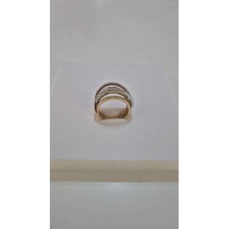 ANELLO A Fascione Con Zirconi Donna ORO GIALLO E BIANCO Bicolore 18 Karati 750%