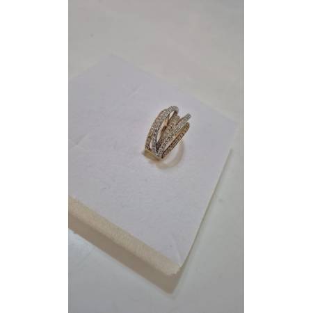 ANELLO A Fascione Con Zirconi Donna ORO GIALLO E BIANCO Bicolore 18 Karati 750%