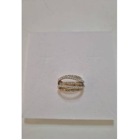 ANELLO A Fascione Con Zirconi Donna ORO GIALLO E BIANCO Bicolore 18 Karati 750%
