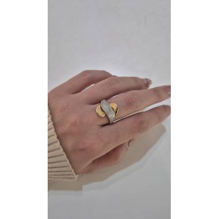 ANELLO A Fascione Con Zirconi Donna ORO GIALLO E BIANCO Bicolore 18 Karati 750%