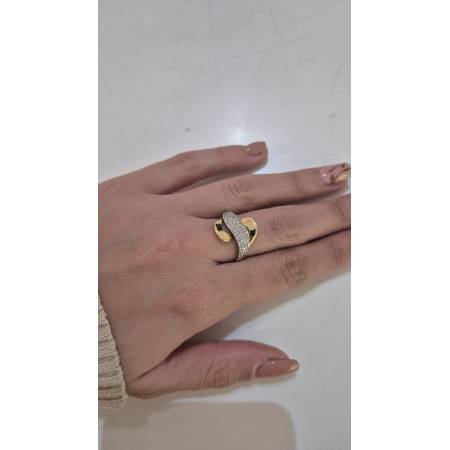 ANELLO A Fascione Con Zirconi Donna ORO GIALLO E BIANCO Bicolore 18 Karati 750%