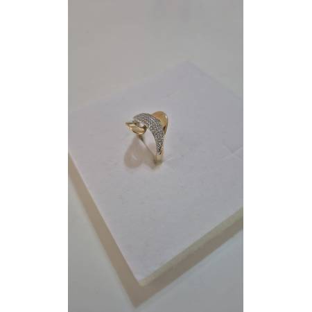 ANELLO A Fascione Con Zirconi Donna ORO GIALLO E BIANCO Bicolore 18 Karati 750%