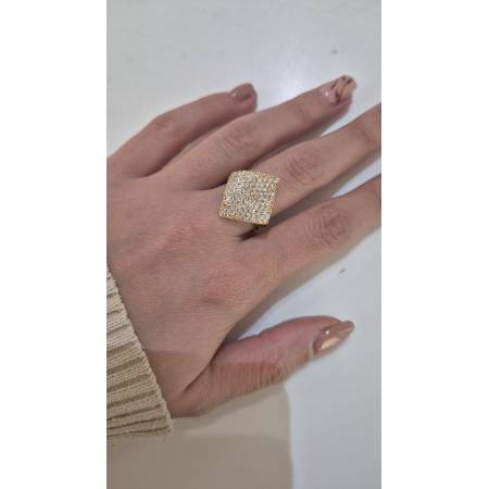 ANELLO Con Zirconi Bianchi Tondi Forma Rombo Da Donna ORO GIALLO 18 Karati 750%
