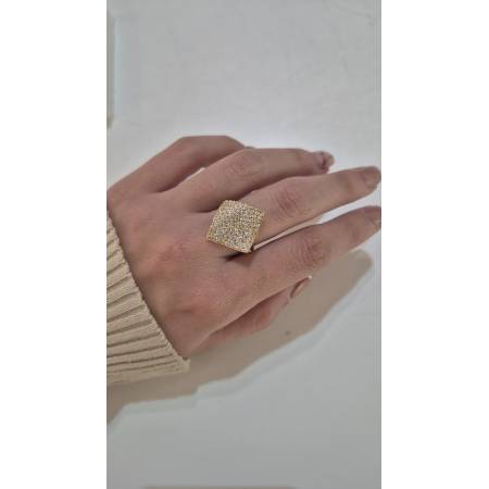 ANELLO Con Zirconi Bianchi Tondi Forma Rombo Da Donna ORO GIALLO 18 Karati 750%