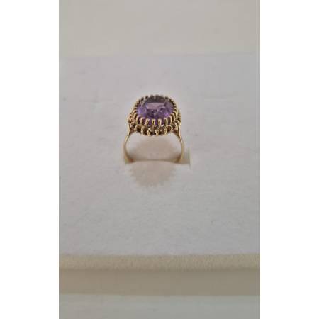 ANELLO Da Donna In ORO GIALLO 18 Karati 750% Con Zircone Viola Centrale Ovale