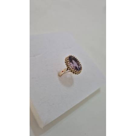 ANELLO Da Donna In ORO GIALLO 18 Karati 750% Con Zircone Viola Centrale Ovale