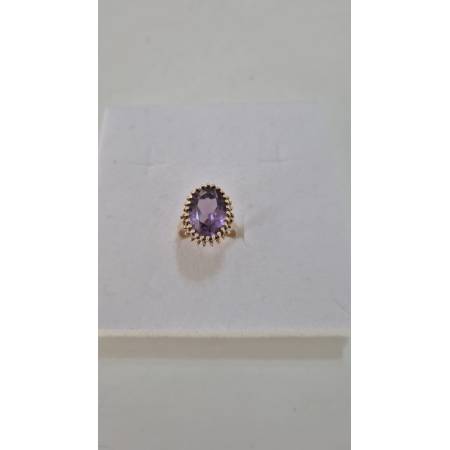 ANELLO Da Donna In ORO GIALLO 18 Karati 750% Con Zircone Viola Centrale Ovale