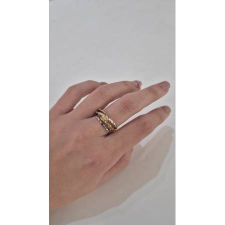 ANELLO Donna ORO Bicolore 18 Karati 750% GIALLO E BIANCO Intrecciato Diamantato