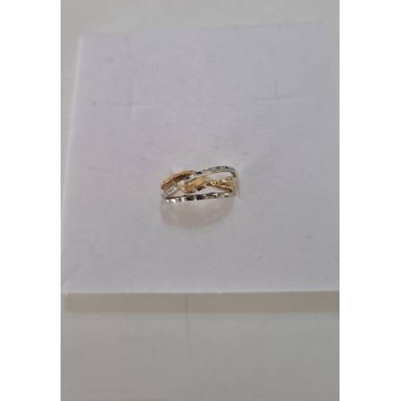 ANELLO Donna ORO Bicolore 18 Karati 750% GIALLO E BIANCO Intrecciato Diamantato