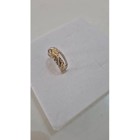 ANELLO Donna ORO Bicolore 18 Karati 750% GIALLO E BIANCO Intrecciato Diamantato