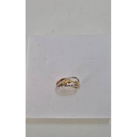 ANELLO Donna ORO Bicolore 18 Karati 750% GIALLO E BIANCO Intrecciato Diamantato