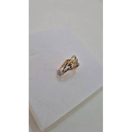 ANELLO Donna ORO Bicolore 18 Karati 750% GIALLO E BIANCO Intrecciato Diamantato