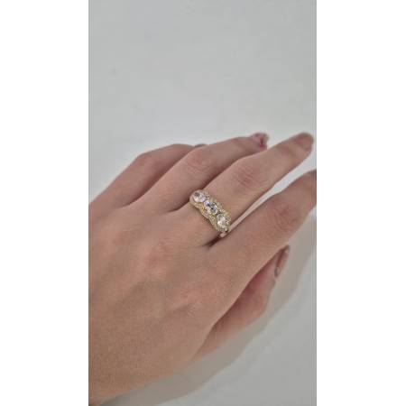 ANELLO Modello TRILOGY Donna In ORO GIALLO 18 Karati 750% Con Zirconi Bianchi