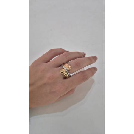 ANELLO Da Donna In ORO GIALLO BIANCO ROSSO 18 KARATI 750% Tre Colori Diamantato