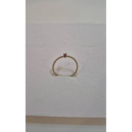 ANELLO Donna ORO GIALLO 18 Kt 750% Con Zircone Rosso Centrale A Baguette E Sfere