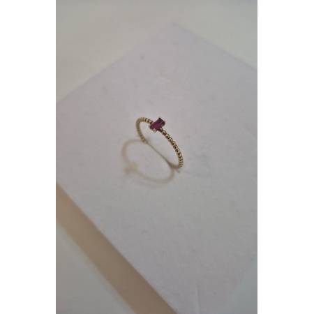 ANELLO Donna ORO GIALLO 18 Kt 750% Con Zircone Rosso Centrale A Baguette E Sfere